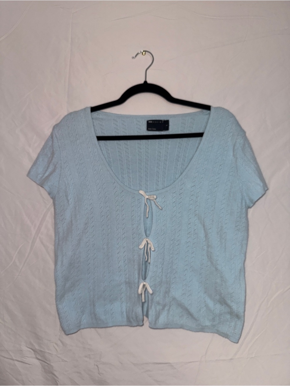 Baby Blue Short-Sleeve Knit Bow Top